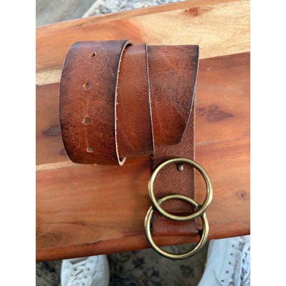 GAP Accessories - Genuine Leather Double Ring Belt Solid Brass Buckle Cognac Brown Made in USA M